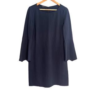 Lafayette 148 Navy Blue Shift Dress Size MEDIUM Bell Sleeves